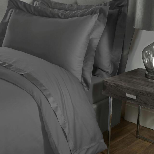 Rackhams Luxurious 300 Thread Count 100% Cotton Sateen Anti-Allergy Fitted Sheet with Pillowcase Pair - Charcoal - Super King (180cm x 200cm) + 25cm Deep - image 1