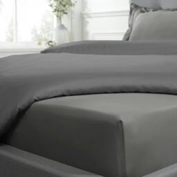 Rackhams Luxurious 300 Thread Count 100% Cotton Sateen Anti-Allergy Fitted Sheet with Pillowcase Pair - Charcoal - Super King (180cm x 200cm) + 25cm Deep - thumbnail 3
