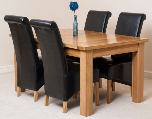 Rackhams Seattle Oak Extending Dining Table with Montana Leather Chairs - 4 chairs - Black - image 1