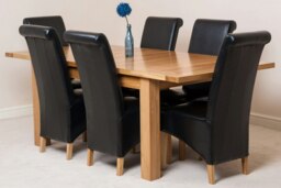 Rackhams Seattle Oak Extending Dining Table with Montana Leather Chairs - 4 chairs - Black - thumbnail 3