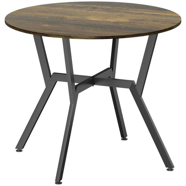 Rackhams Dining Table, Round Kitchen Table with Black Legs, Anti-slip Foot Pads for Living Room, Dining Room 90 x 76 cm, Rustic Brown