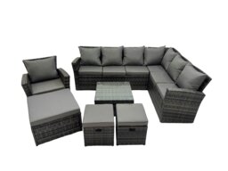 Rackhams Rattan Garden Outdoor Furniture Set 10 Seater Garden Sofa Coffee Table Set with Chair 3 Footstools Dark Grey Mixed - thumbnail 2