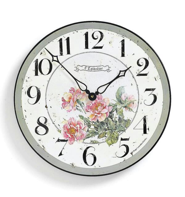 Rackhams Wall Clock, Cream Grey, Floral Face Quartz Analogue