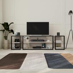 Rackhams Modern Echo TV Unit Set for TVs up to 43-Inches w/ 2 Storage Side Table 3 Piece Set Media Centre Living Room - Mocha Grey - thumbnail 5