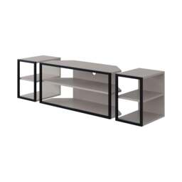 Rackhams Modern Echo TV Unit Set for TVs up to 43-Inches w/ 2 Storage Side Table 3 Piece Set Media Centre Living Room - Mocha Grey - thumbnail 2