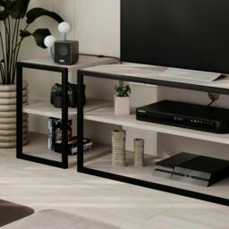 Rackhams Modern Echo TV Unit Set for TVs up to 43-Inches w/ 2 Storage Side Table 3 Piece Set Media Centre Living Room - Mocha Grey - thumbnail 4
