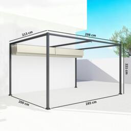 Rackhams 3x2m Metal Pergola Gazebo Patio Sunshelter Retractable Canopy Cream - thumbnail 3