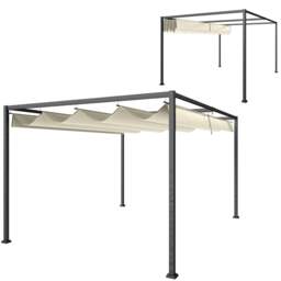 Rackhams 3x2m Metal Pergola Gazebo Patio Sunshelter Retractable Canopy Cream - thumbnail 2