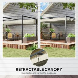 Rackhams 3x2m Metal Pergola Gazebo Patio Sunshelter Retractable Canopy Cream - thumbnail 4