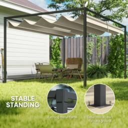 Rackhams 3x2m Metal Pergola Gazebo Patio Sunshelter Retractable Canopy Cream - thumbnail 5