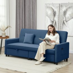 Rackhams Reversible L-Shaped Sectional Sofa Bed with Cushions - Beige - Velvet (100% Polyester) - 2 Seater - thumbnail 2