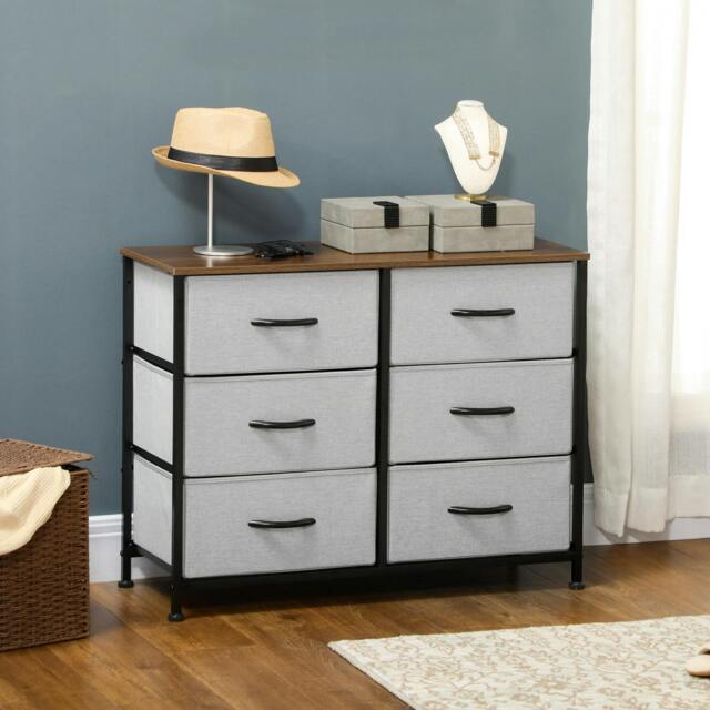 Rackhams 6 Drawer Fabric Chest of Drawers w/ Wooden Top for Hallway Cream - image 1