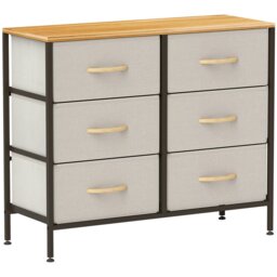 Rackhams 6 Drawer Fabric Chest of Drawers w/ Wooden Top for Hallway Cream - thumbnail 3
