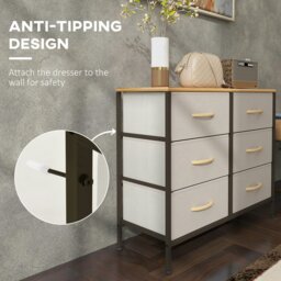 Rackhams 6 Drawer Fabric Chest of Drawers w/ Wooden Top for Hallway Cream - thumbnail 6