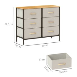 Rackhams 6 Drawer Fabric Chest of Drawers w/ Wooden Top for Hallway Cream - thumbnail 4