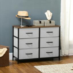 Rackhams 6 Drawer Fabric Chest of Drawers w/ Wooden Top for Hallway Cream - thumbnail 1