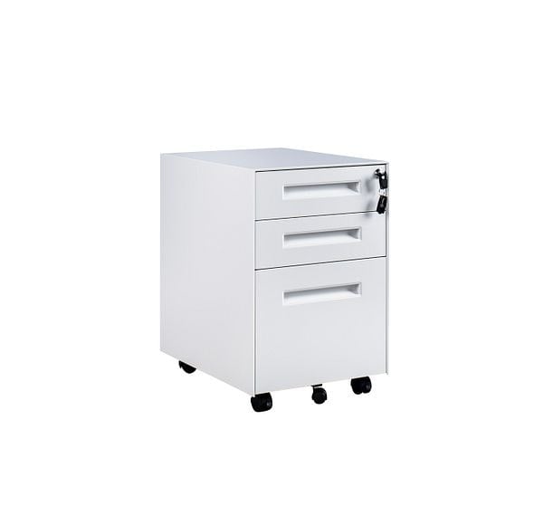 Rackhams 2 Drawer Curved Metal Under Desk Mobile Pedestal Unit Filing Cabinet - Fully Assembled - White - Wood - 50cm(d)58cm(h)38cm(w)