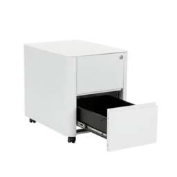 Rackhams 2 Drawer Curved Metal Under Desk Mobile Pedestal Unit Filing Cabinet - Fully Assembled - White - Wood - 50cm(d)58cm(h)38cm(w) - thumbnail 2