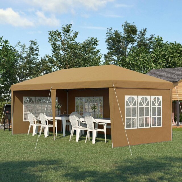Rackhams 3 x 6m Heavy Duty Gazebo Marquee Party Tent with Storage Bag Black - Khaki - 585 cm x 295 cm x 270 cm