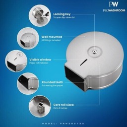 Rackhams Pro Washroom Stainless Steel Jumbo Toilet Roll Dispenser Space-Saving Wall-Mount, High-Capacity 250mm Roll Holder Lockable - thumbnail 2
