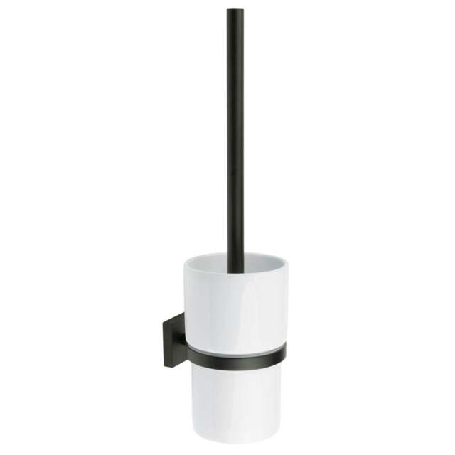 Rackhams Matt Black Toilet Brush and Porcelain Holder