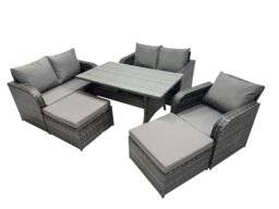 Rackhams Wicker PE Rattan Garden Outdoor Furniture Set Love Sofa Dining Table Sets with 2 Big Stools Dark Grey Mixed - thumbnail 2