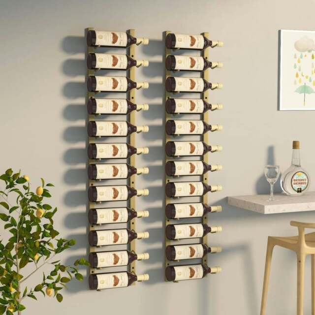 Rackhams Wall Mounted Wine Rack for 12 Bottles 2 pcs Gold Iron - image 1