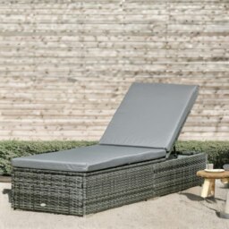Rackhams Rattan Sun Lounger For Garden Reclining Deck Bed With Cushion Grey - thumbnail 6