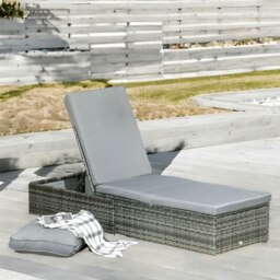 Rackhams Rattan Sun Lounger For Garden Reclining Deck Bed With Cushion Grey - thumbnail 2