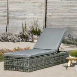 Rackhams Rattan Sun Lounger For Garden Reclining Deck Bed With Cushion Grey - thumbnail 5