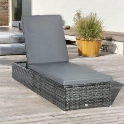 Rackhams Rattan Sun Lounger For Garden Reclining Deck Bed With Cushion Grey - thumbnail 4