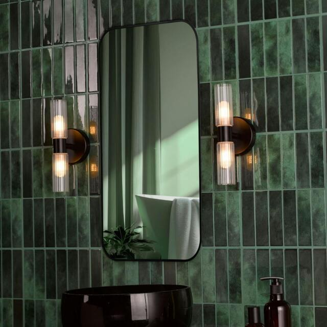 Rackhams Hannah 2 Light Matte Black & Glass IP44 Wall Light - image 1