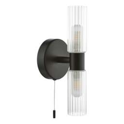 Rackhams Hannah 2 Light Matte Black & Glass IP44 Wall Light - thumbnail 4