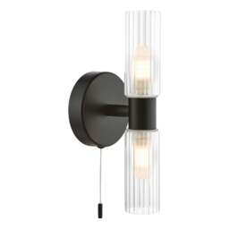 Rackhams Hannah 2 Light Matte Black & Glass IP44 Wall Light - thumbnail 3