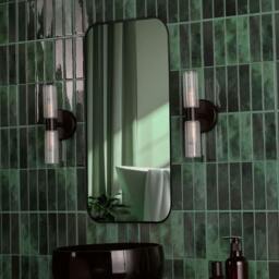 Rackhams Hannah 2 Light Matte Black & Glass IP44 Wall Light - thumbnail 2