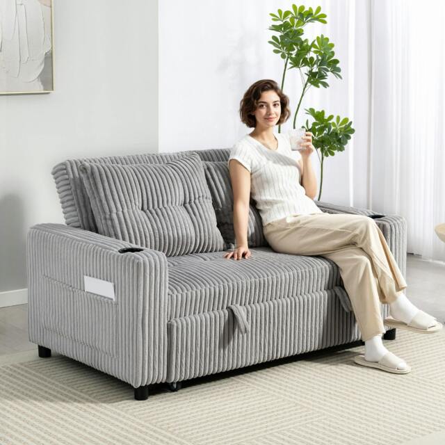 Rackhams 2 Seater Sofa Bed, Click Clack Pull Out Bed Settee, Charcoal Grey - Light Grey - image 1