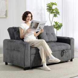Rackhams 2 Seater Sofa Bed, Click Clack Pull Out Bed Settee, Charcoal Grey - Light Grey - thumbnail 2
