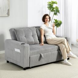 Rackhams 2 Seater Sofa Bed, Click Clack Pull Out Bed Settee, Charcoal Grey - Light Grey