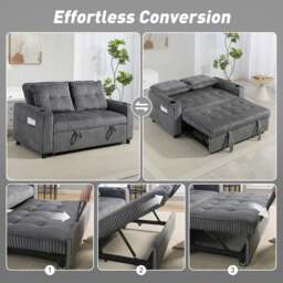 Rackhams 2 Seater Sofa Bed, Click Clack Pull Out Bed Settee, Charcoal Grey - Light Grey - thumbnail 5