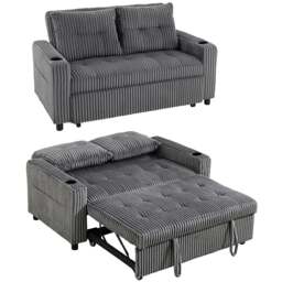Rackhams 2 Seater Sofa Bed, Click Clack Pull Out Bed Settee, Charcoal Grey - Light Grey - thumbnail 3