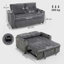 Rackhams 2 Seater Sofa Bed, Click Clack Pull Out Bed Settee, Charcoal Grey - Light Grey - thumbnail 4