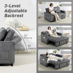 Rackhams 2 Seater Sofa Bed, Click Clack Pull Out Bed Settee, Charcoal Grey - Light Grey - thumbnail 6
