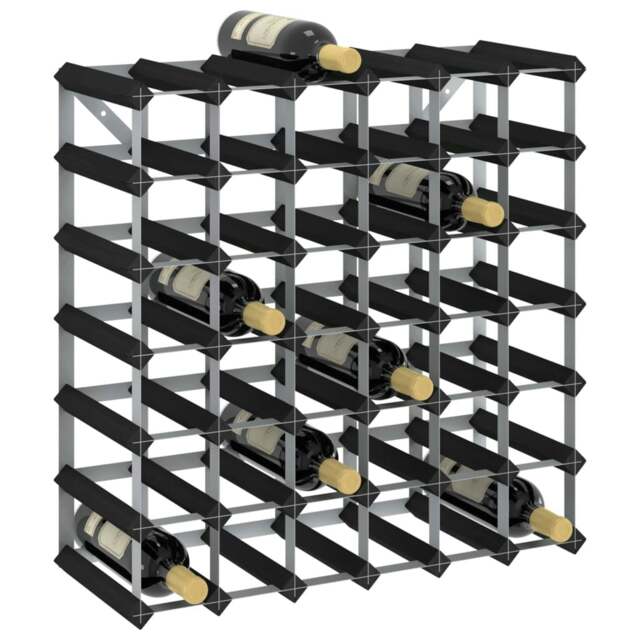 Rackhams Wine Rack for 42 Bottles Black Solid Pine Wood