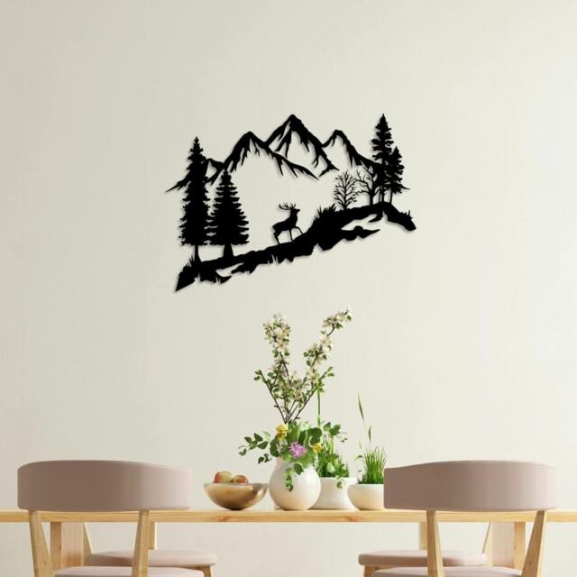 Rackhams Mountain Peak and Forest Silhouette Metal Wall Decor 60 cm - Metal - Black - image 1