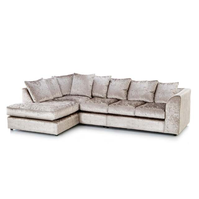 Rackhams Crystal Crushed Velvet Scatter Back 5 Seater L Shaped Corner Sofa - Mink - Left Hand Facing - image 1