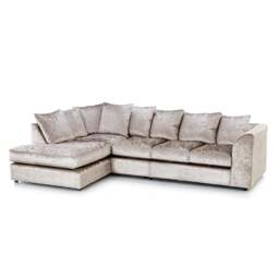 Rackhams Crystal Crushed Velvet Scatter Back 5 Seater L Shaped Corner Sofa - Mink - Left Hand Facing