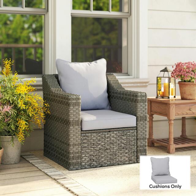 Rackhams Garden Chair Cushion Set with 1 Seat and 1 Back Pad, Beige - Light Grey - Polyester - Outdoor Seat Cushion Set - image 1