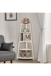 Rackhams 5 Tier Wooden Ladder Corner Bookcase Trapezoidal Fan-Shaped Book Shelf Storage Shelf - White - thumbnail 3