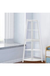 Rackhams 5 Tier Wooden Ladder Corner Bookcase Trapezoidal Fan-Shaped Book Shelf Storage Shelf - White - thumbnail 5