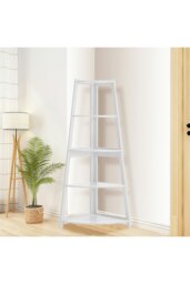 Rackhams 5 Tier Wooden Ladder Corner Bookcase Trapezoidal Fan-Shaped Book Shelf Storage Shelf - White - thumbnail 4